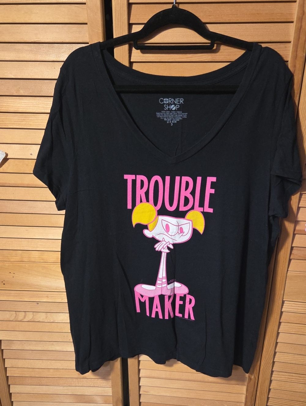 Black 'Trouble Maker' Graphic V-Neck Tee